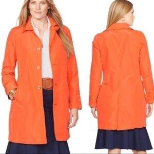 Ralph Lauren Single Breasted Orange Lined Rain Trench Coat Women’s M